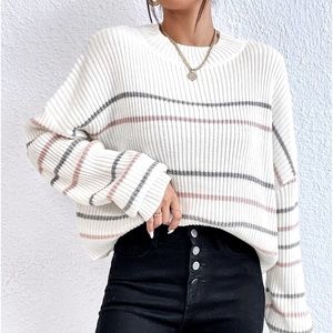 Striped Pattern Drop Shoulder Sweater
